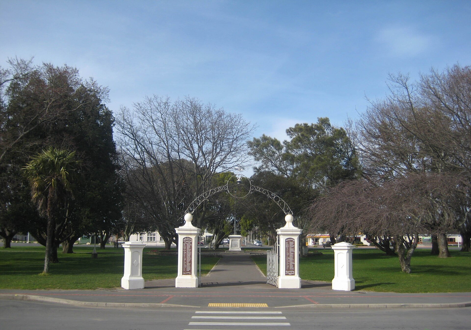 Memorial Square in Martinborough, with the village green and surrounding streets